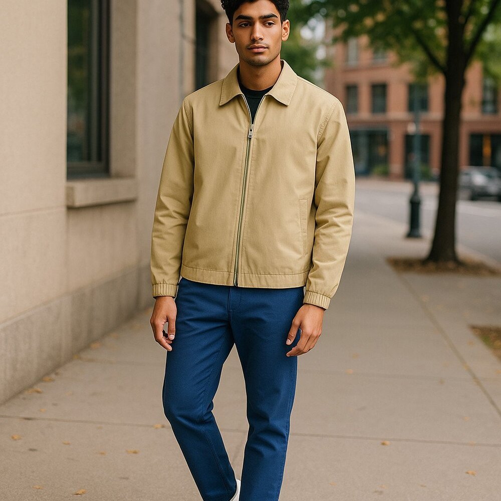 NEW FREE ASSEMBLY Men’s Zip Front Cotton Coaches Jacket Twill Beige